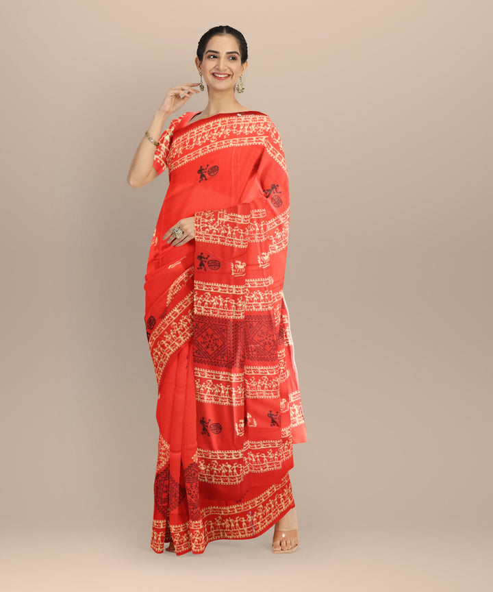 Red Cream Black Silk Handloom Sambalpuri Saree