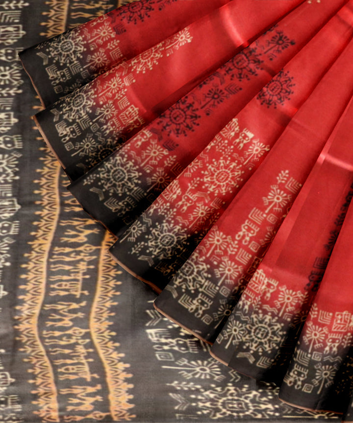 Red black silk handloom sambalpuri saree