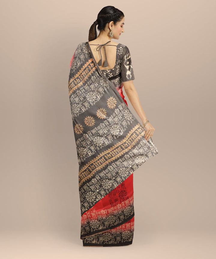 Red black silk handloom sambalpuri saree