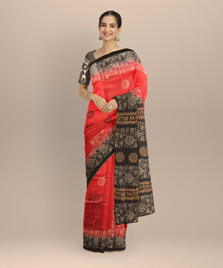 Red black silk handloom sambalpuri saree