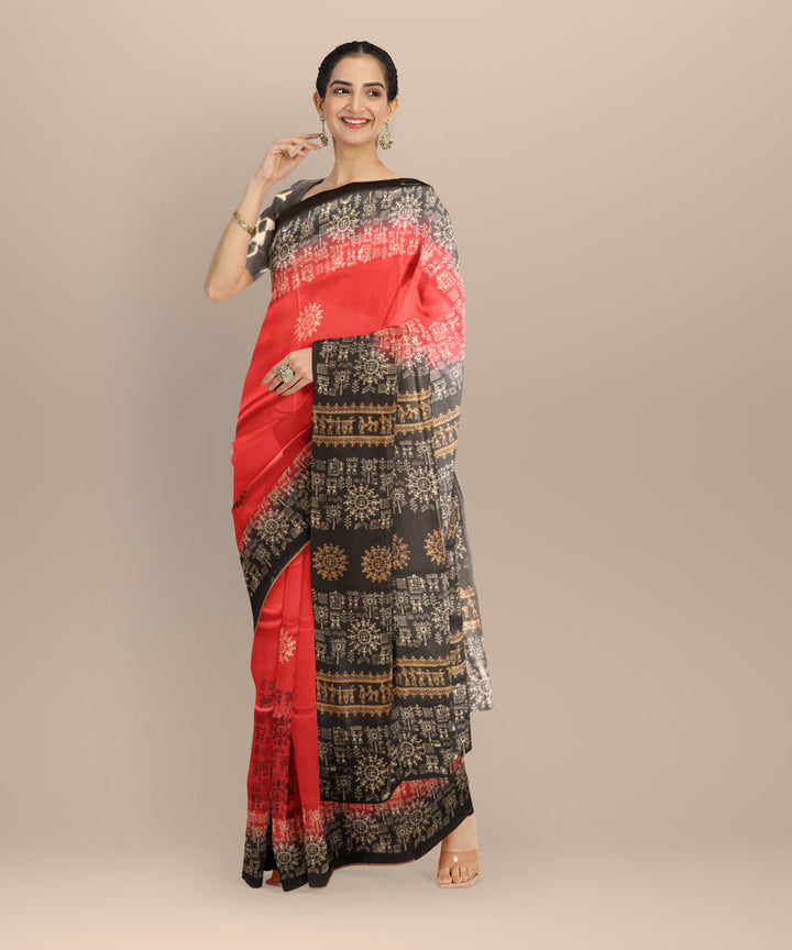 Red black silk handloom sambalpuri saree