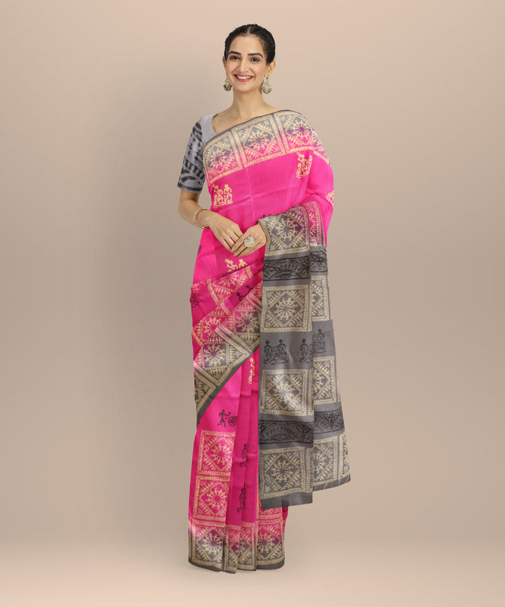 Purple gray silk handloom sambalpuri saree