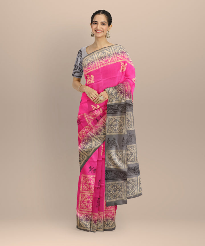 Purple gray silk handloom sambalpuri saree