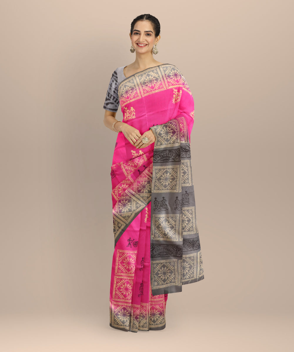 Purple gray silk handloom sambalpuri saree