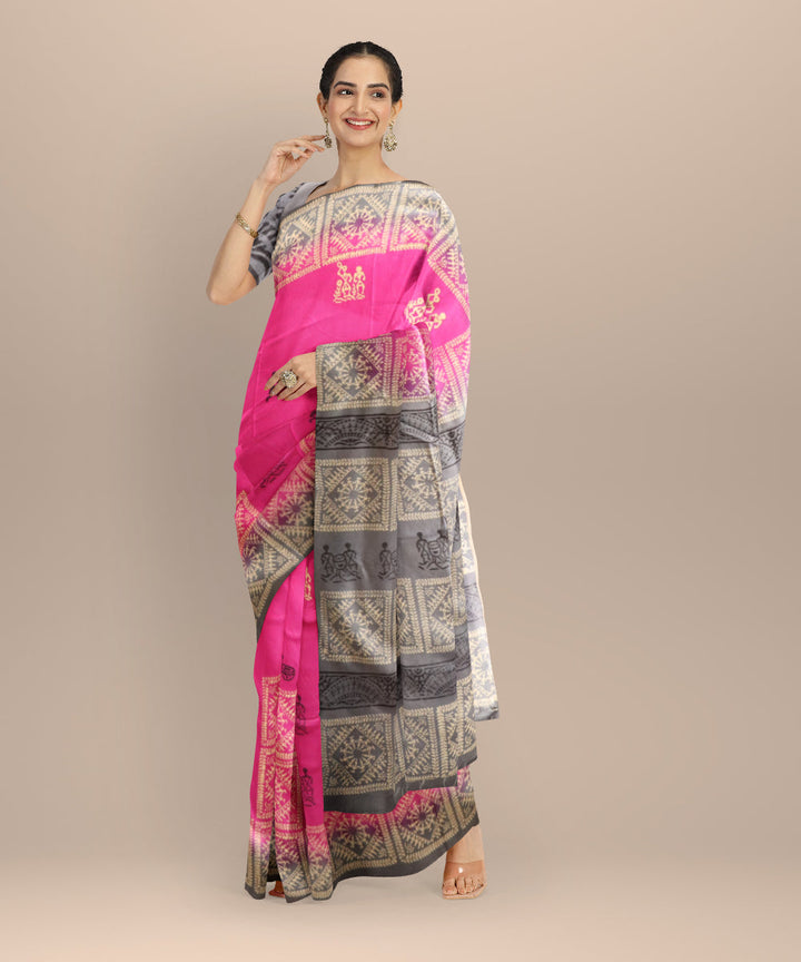 Purple gray silk handloom sambalpuri saree