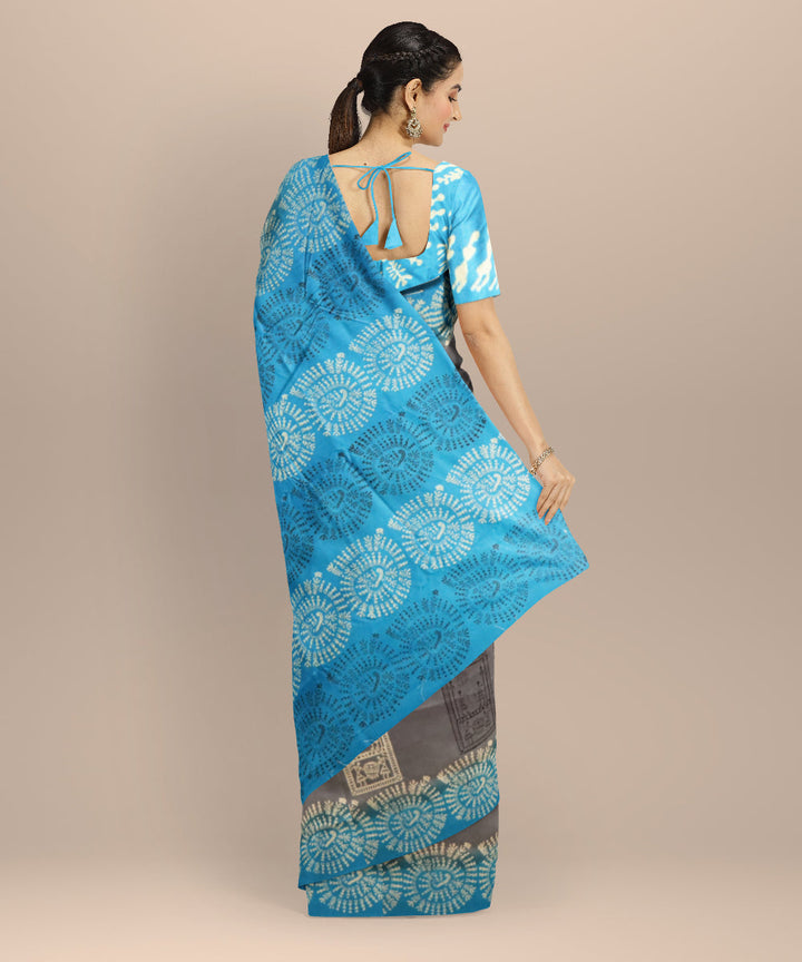 Grey brandeis blue silk handloom sambalpuri saree