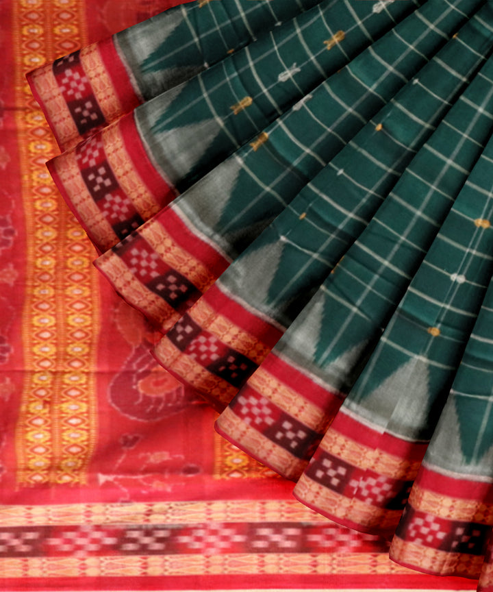 Dark green dark red handloom cotton bomkai saree