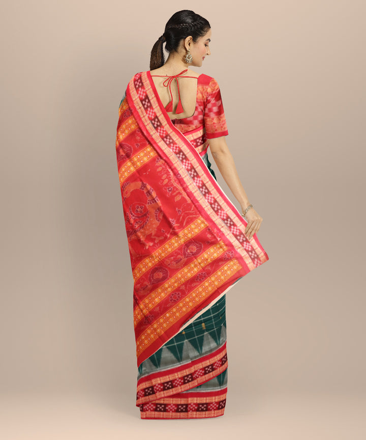 Dark green dark red handloom cotton bomkai saree