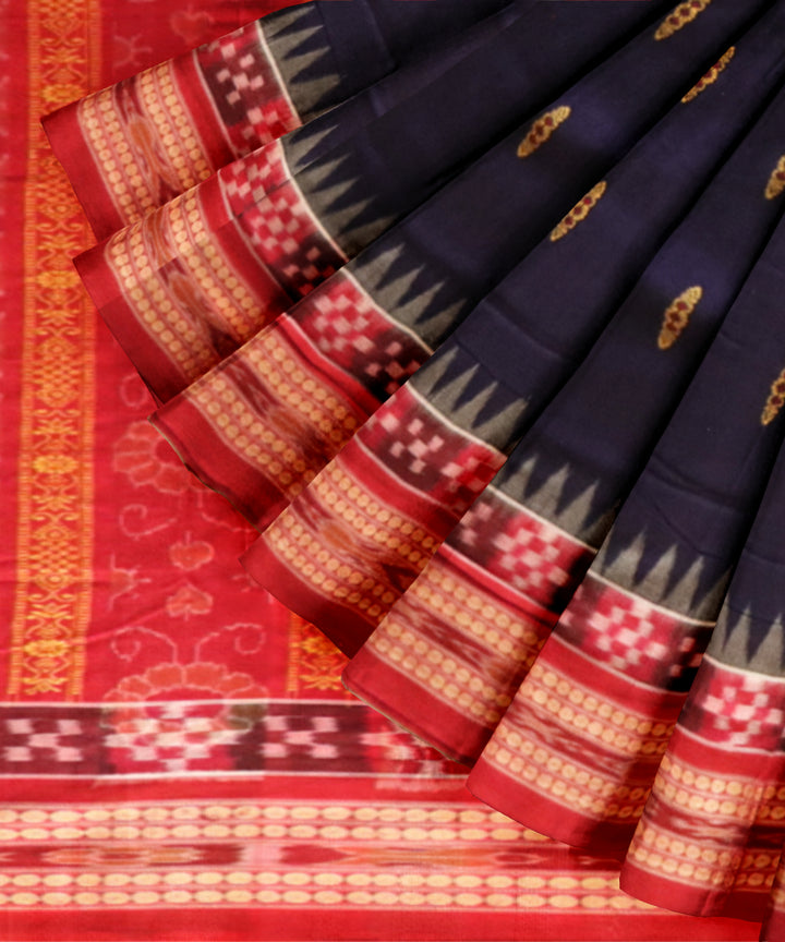Cyan blue dark red cotton handloom bomkai saree