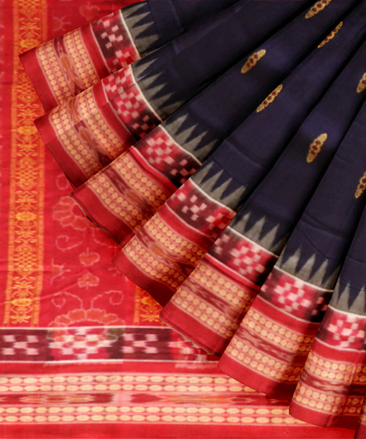 Cyan blue dark red cotton handloom bomkai saree