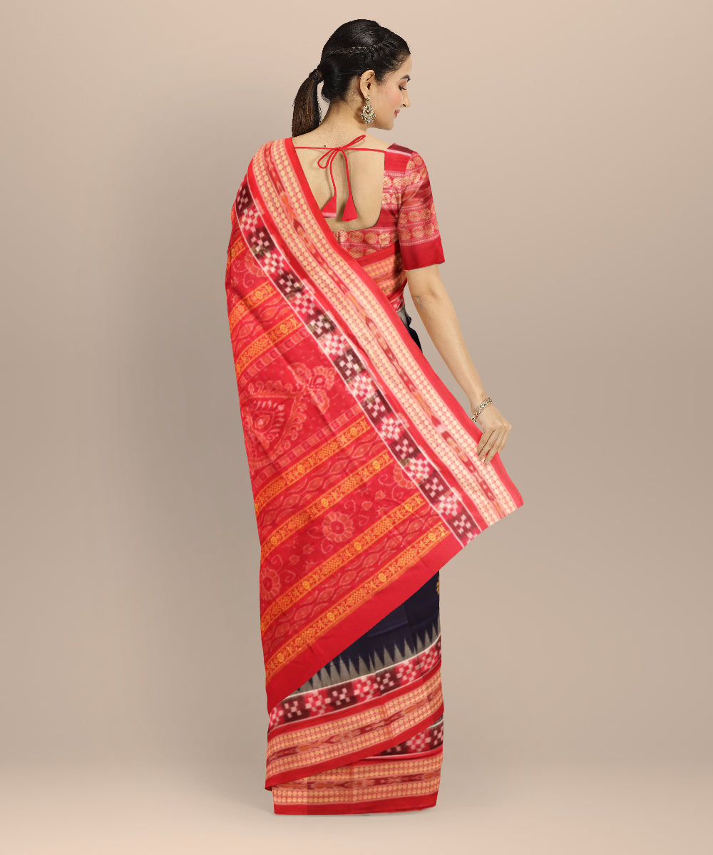 Cyan blue dark red cotton handloom bomkai saree