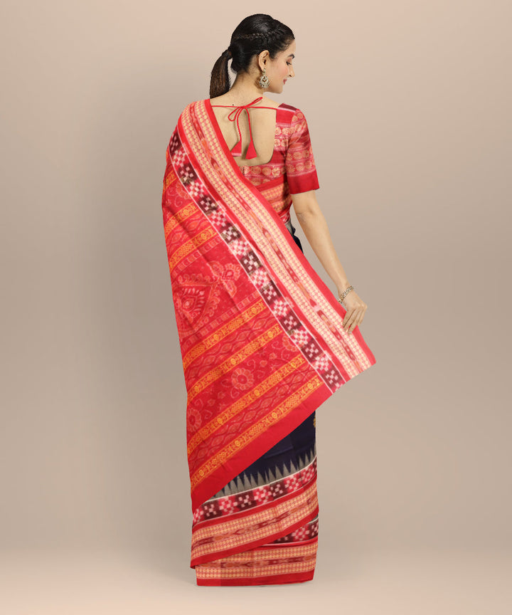 Cyan blue dark red cotton handloom bomkai saree