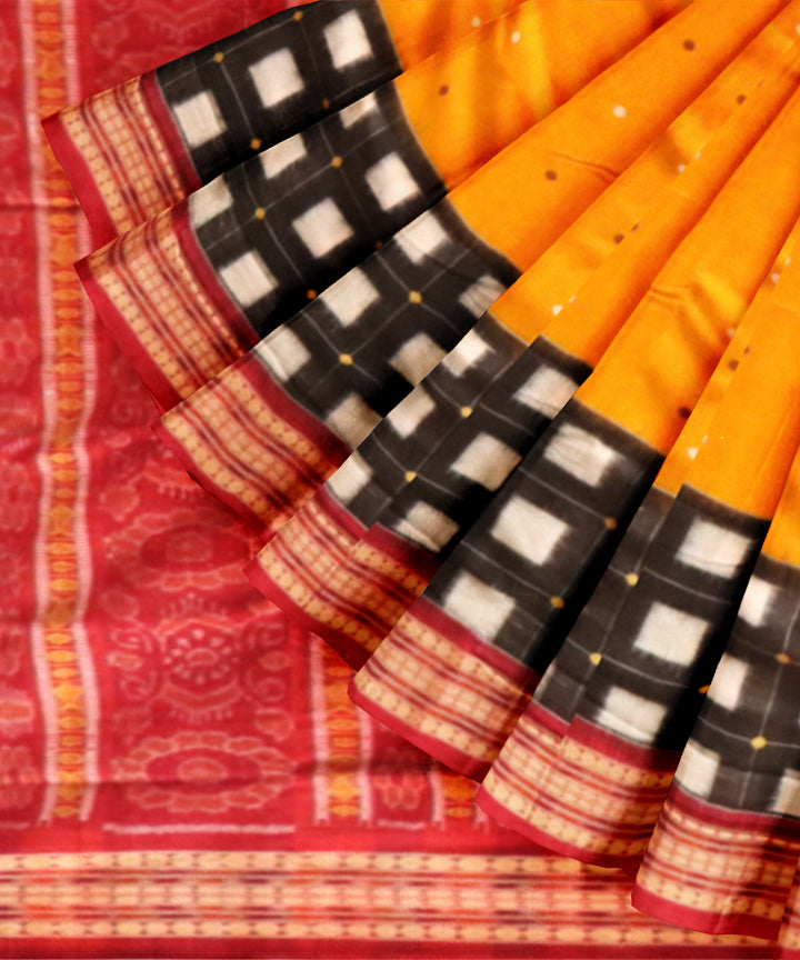 Yellow dark red cotton handloom bomkai saree