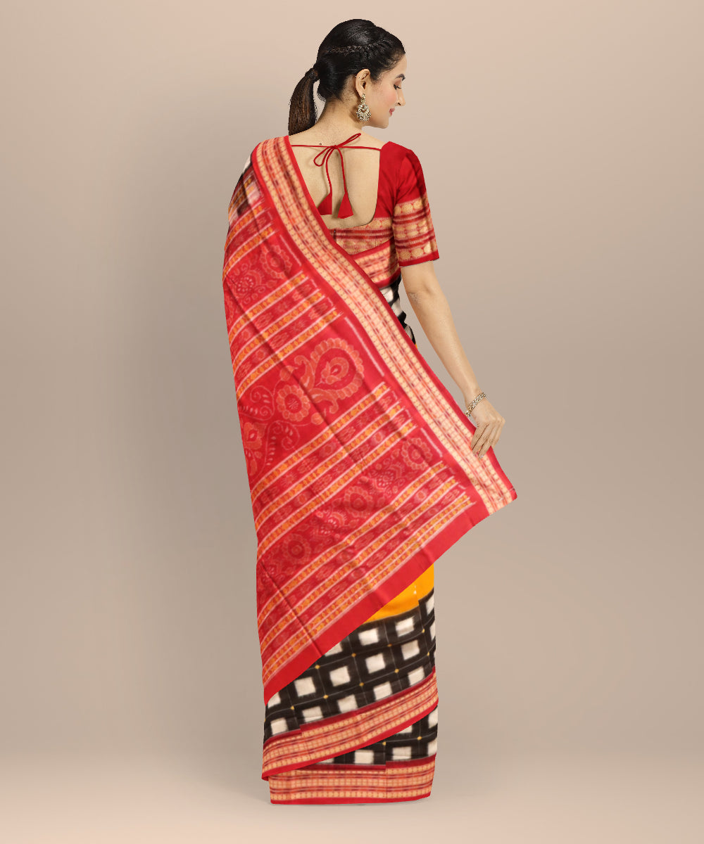 Yellow dark red cotton handloom bomkai saree