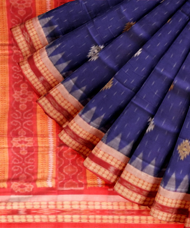 Sky blue dark red cotton handloom bomkai saree