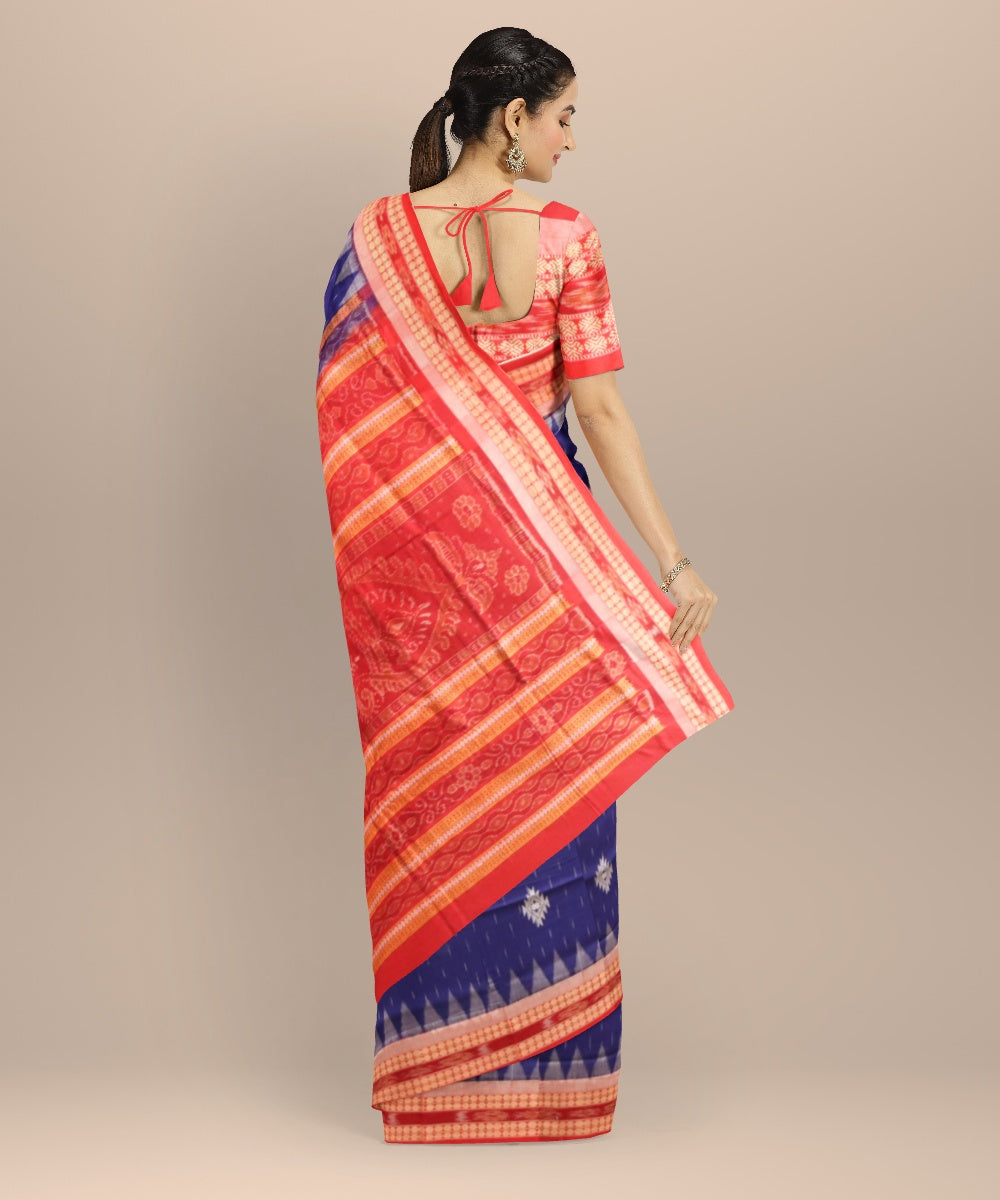 Sky blue dark red cotton handloom bomkai saree