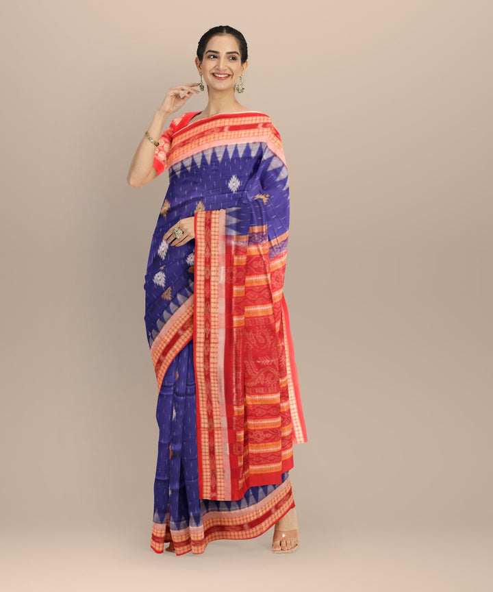 Sky blue dark red cotton handloom bomkai saree