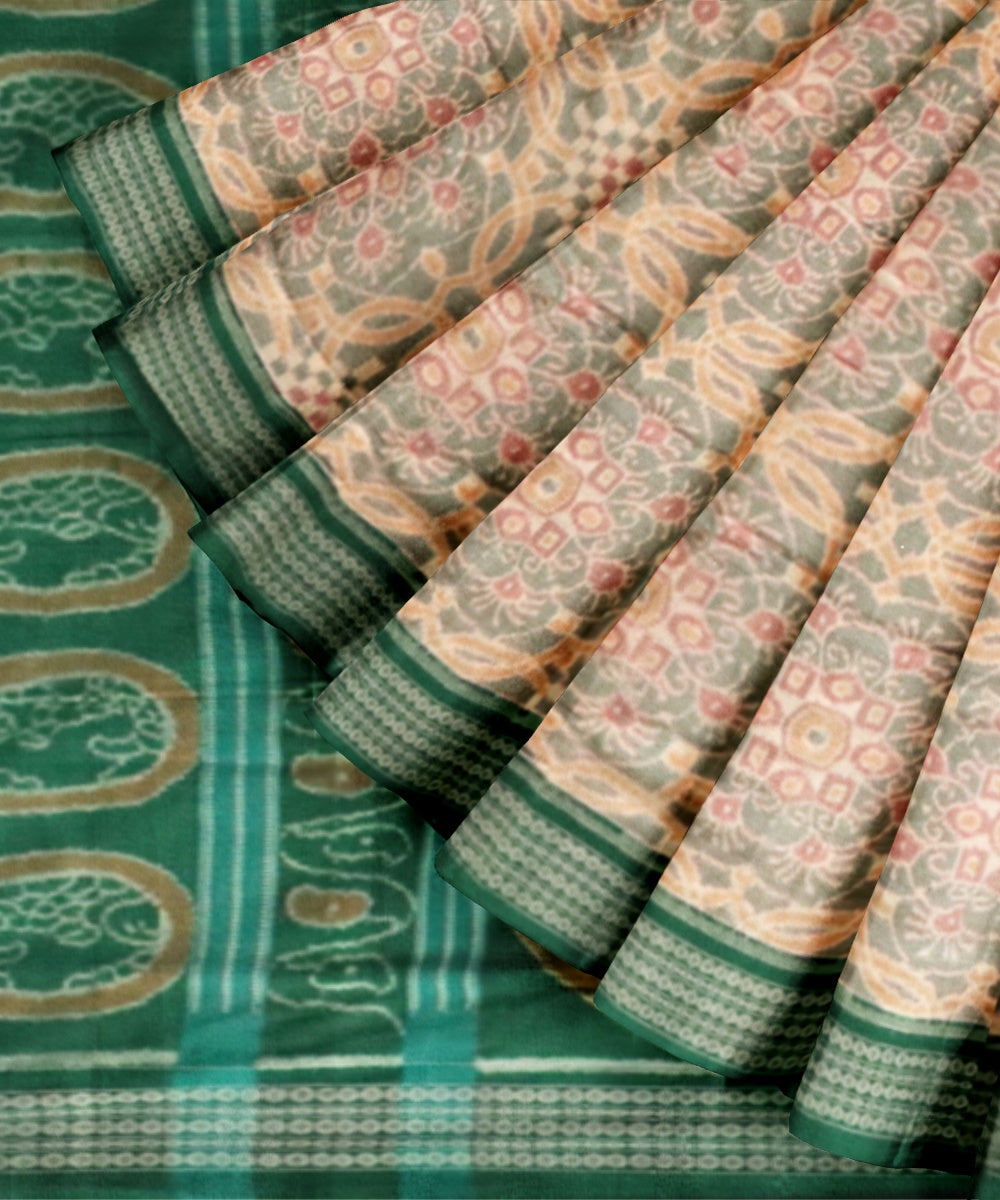 Grey dark green cotton handloom sambalpuri saree