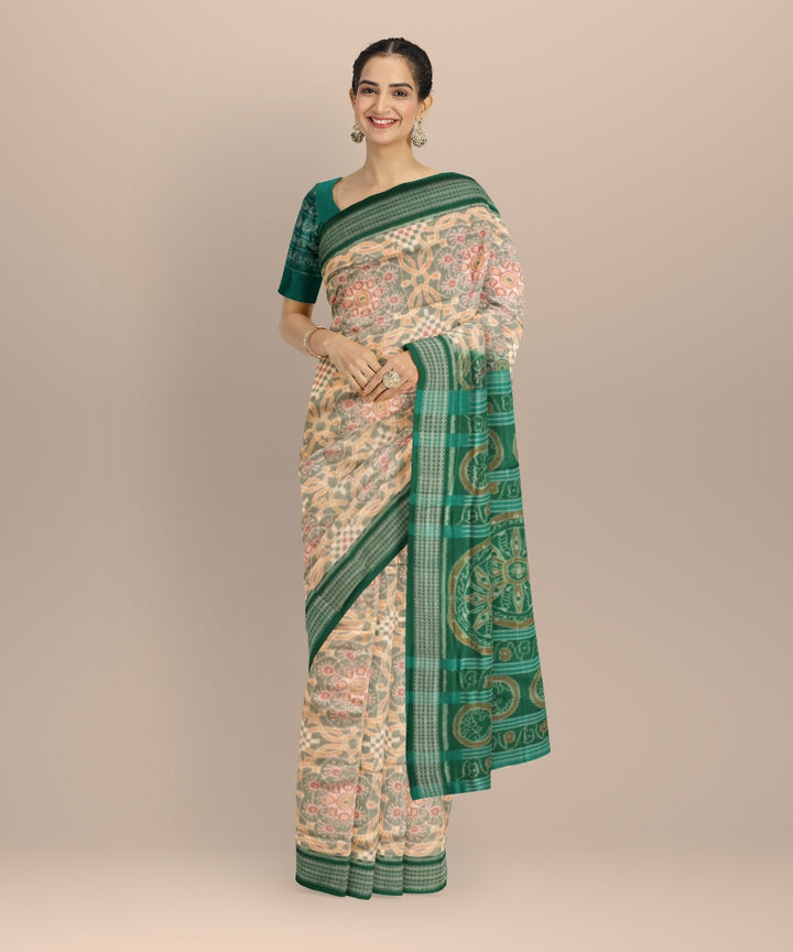 Grey dark green cotton handloom sambalpuri saree