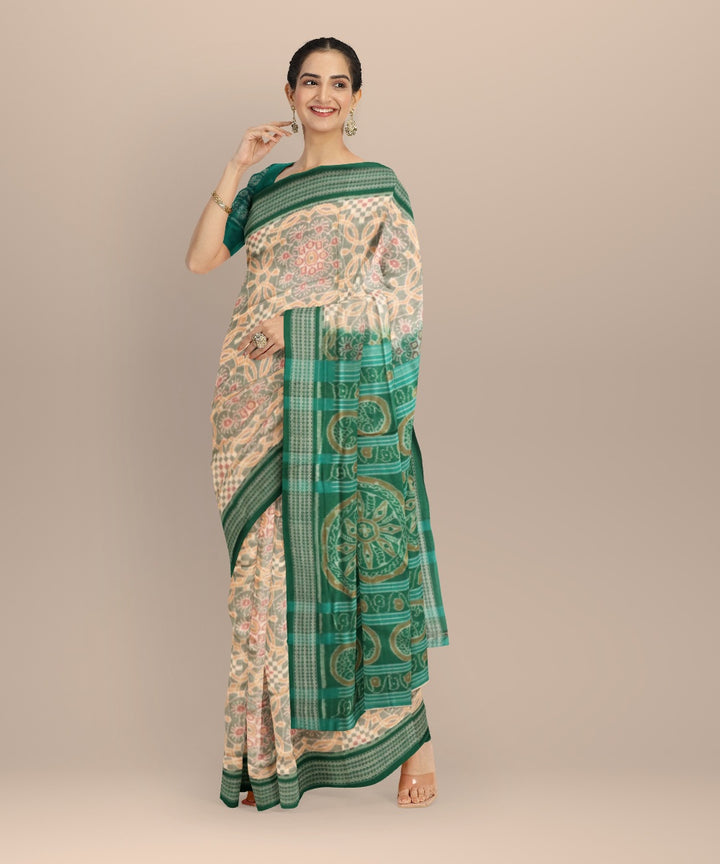 Grey dark green cotton handloom sambalpuri saree