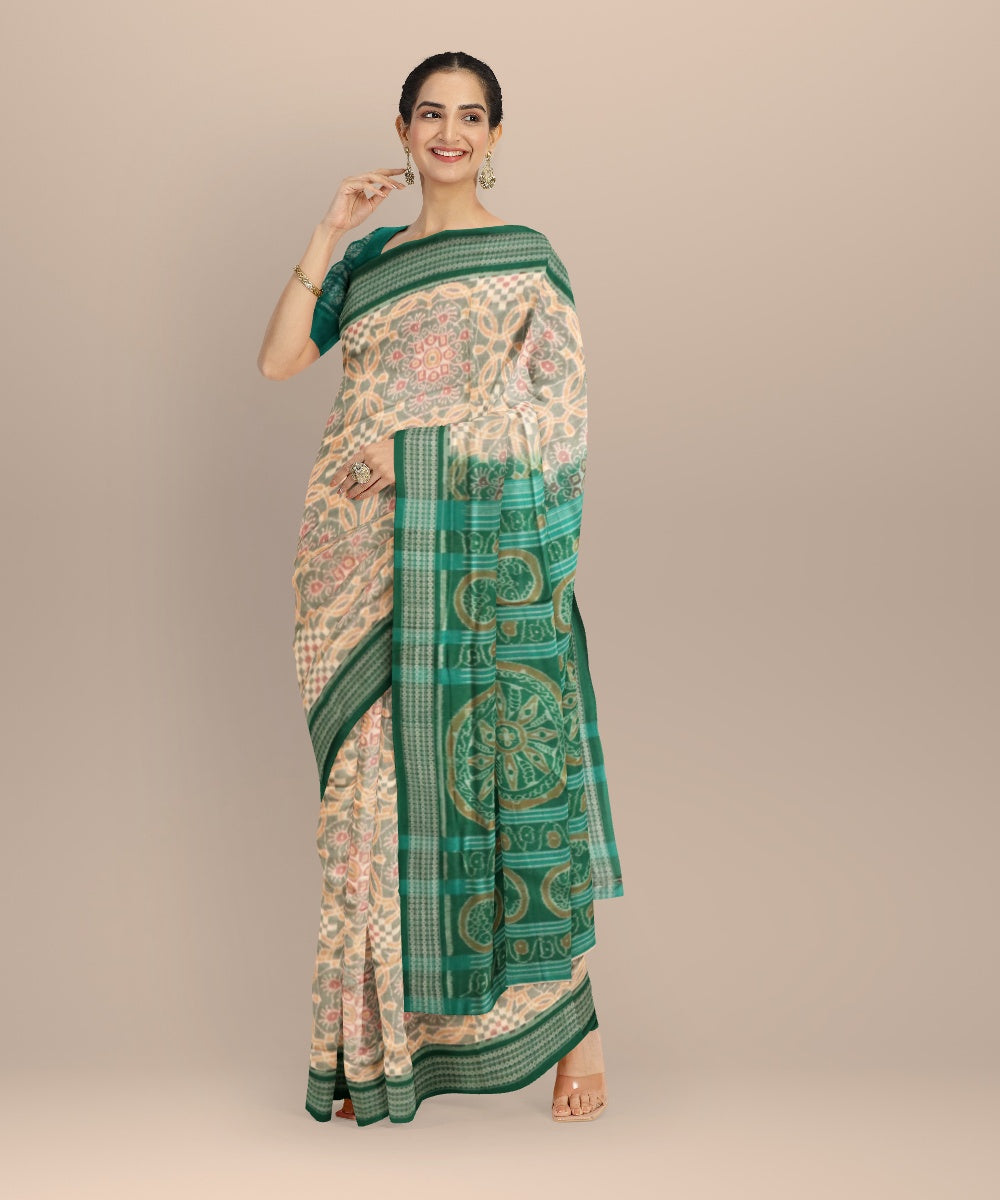 Grey dark green cotton handloom sambalpuri saree