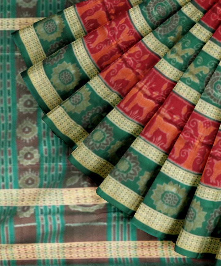 Multicolor dark green handloom cotton sambalpuri saree
