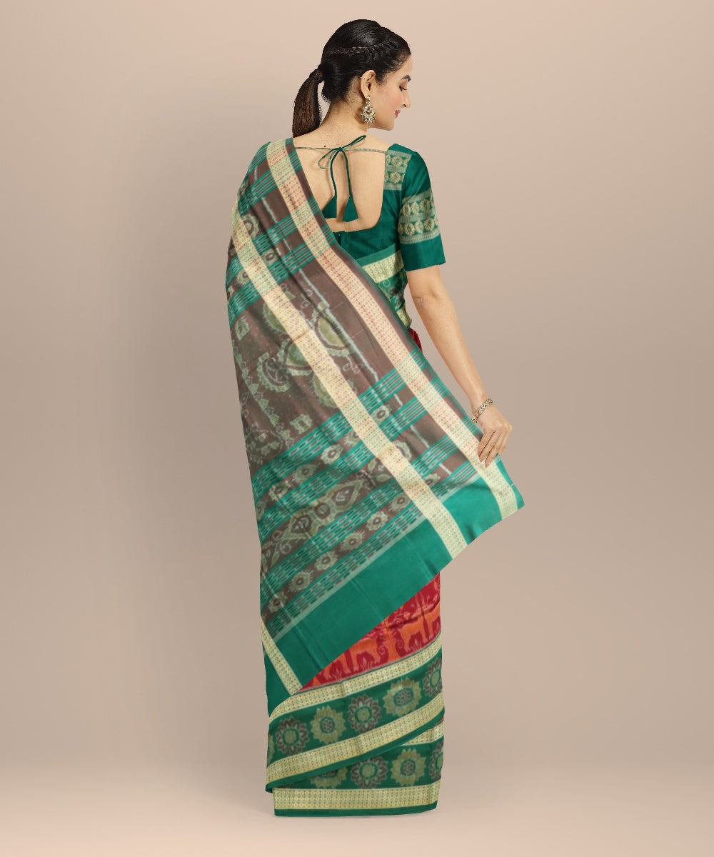 Multicolor dark green handloom cotton sambalpuri saree
