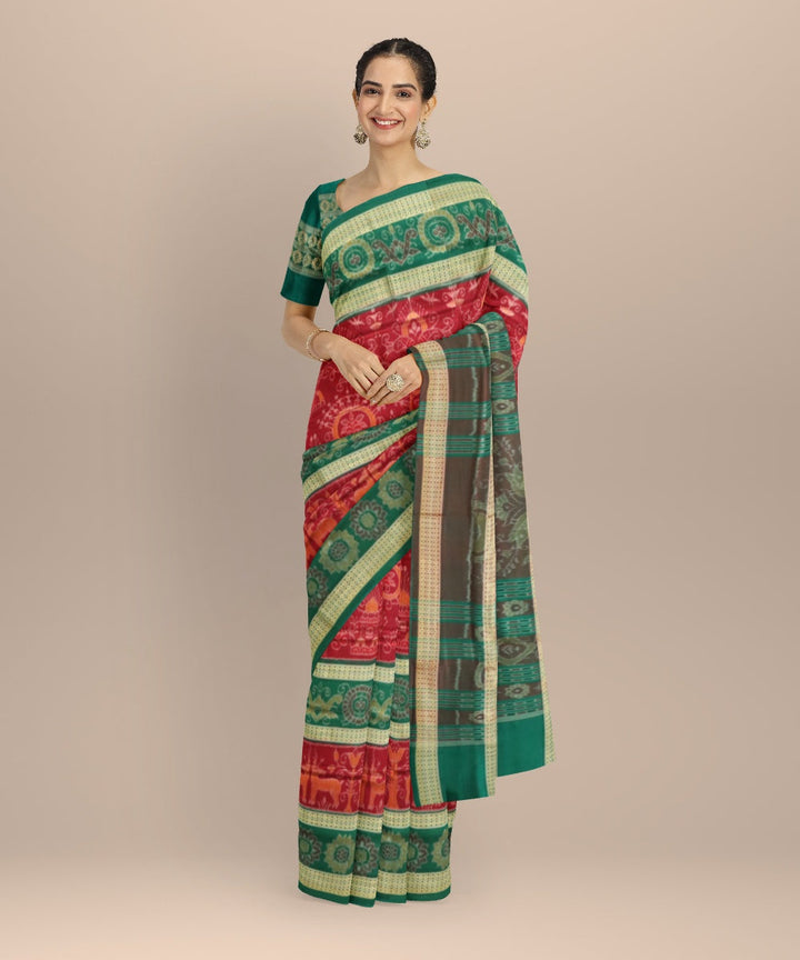 Multicolor dark green handloom cotton sambalpuri saree