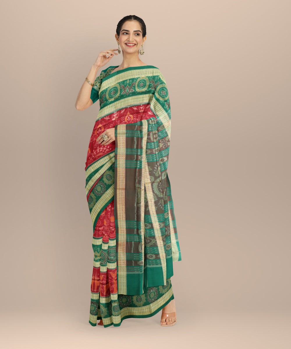 Multicolor dark green handloom cotton sambalpuri saree