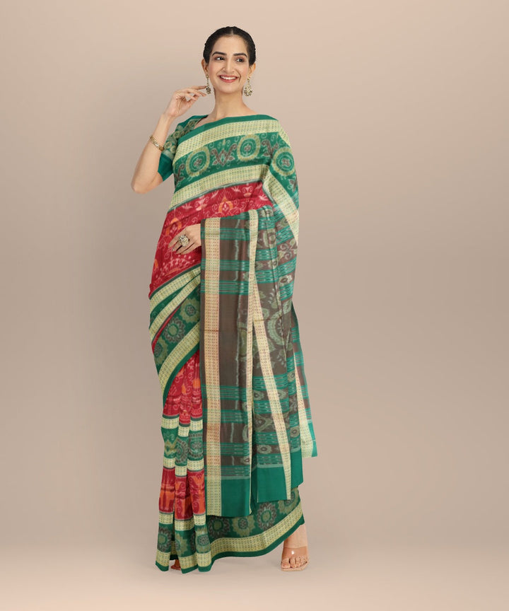 Multicolor dark green handloom cotton sambalpuri saree