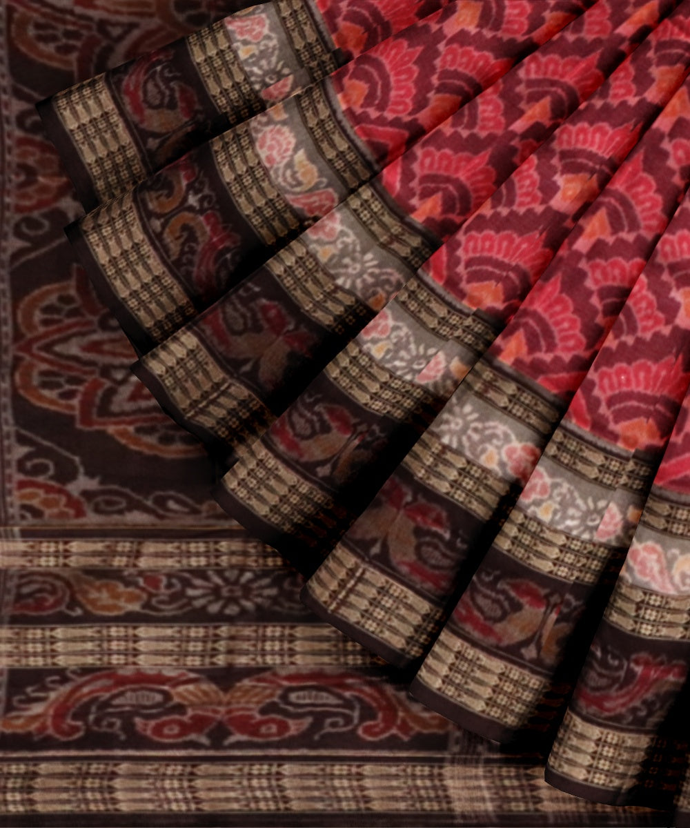 Pink multi colour cotton handloom sambalpuri saree