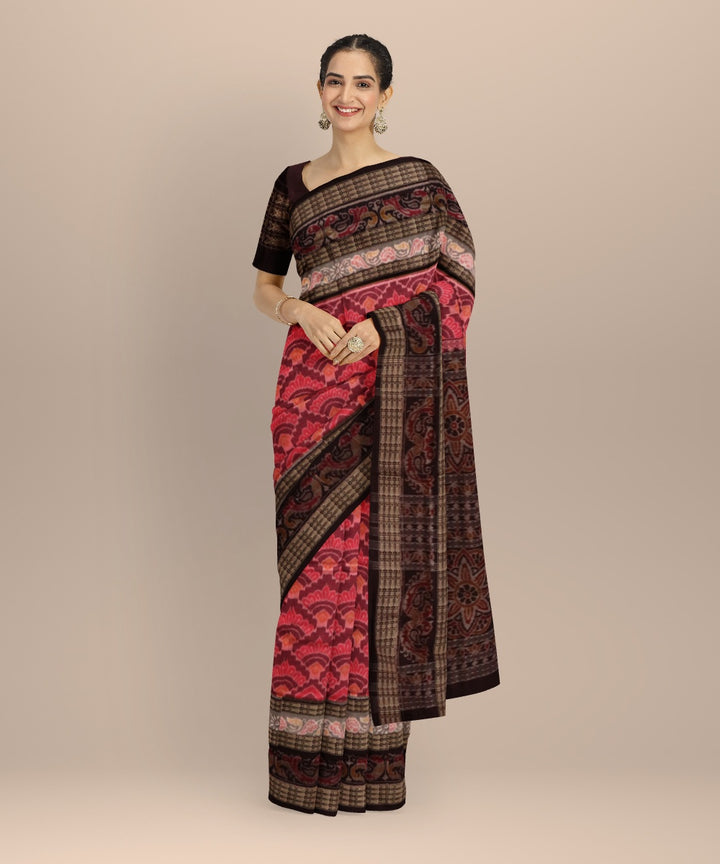 Pink multi colour cotton handloom sambalpuri saree