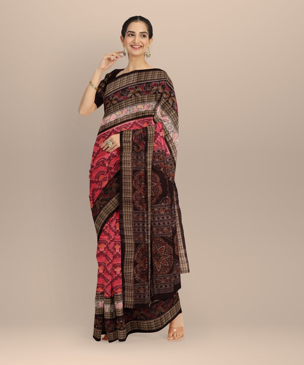 Pink multi colour cotton handloom sambalpuri saree