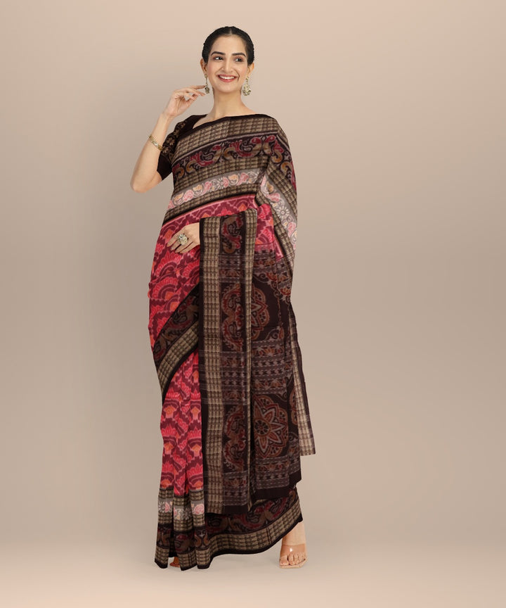 Pink multi colour cotton handloom sambalpuri saree