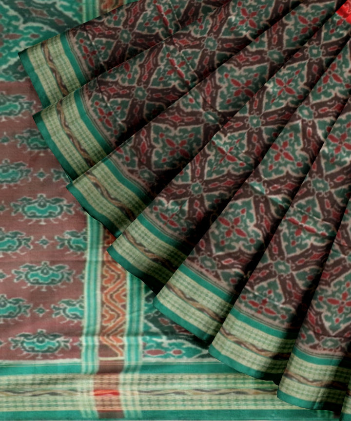 Multicolor dark green cotton handloom sambalpuri saree