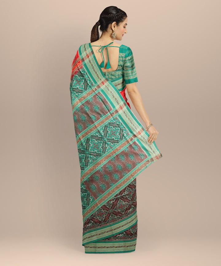 Multicolor dark green cotton handloom sambalpuri saree