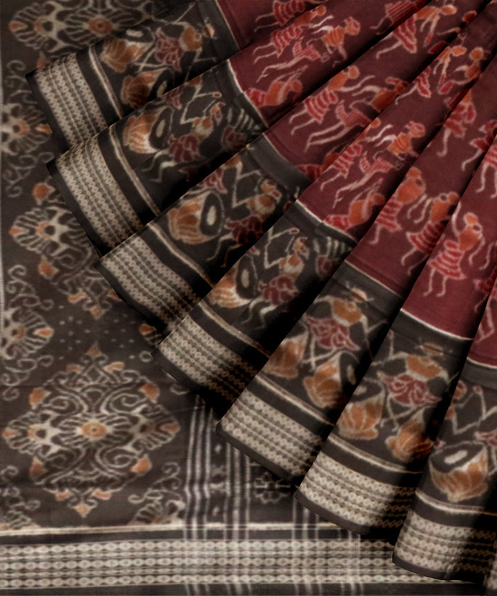 Maroon black handloom cotton sambalpuri saree