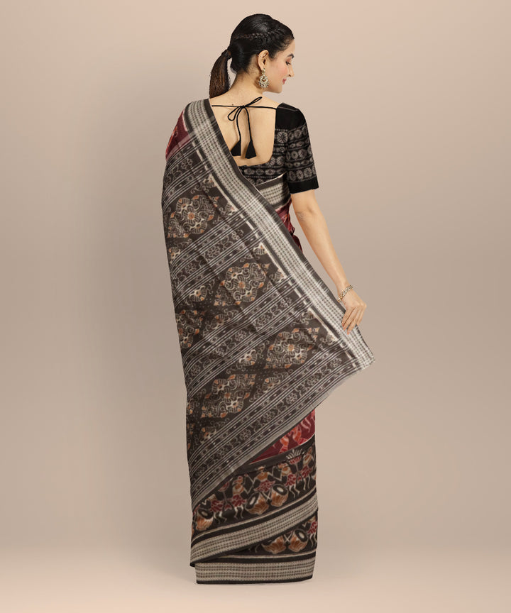 Maroon black handloom cotton sambalpuri saree
