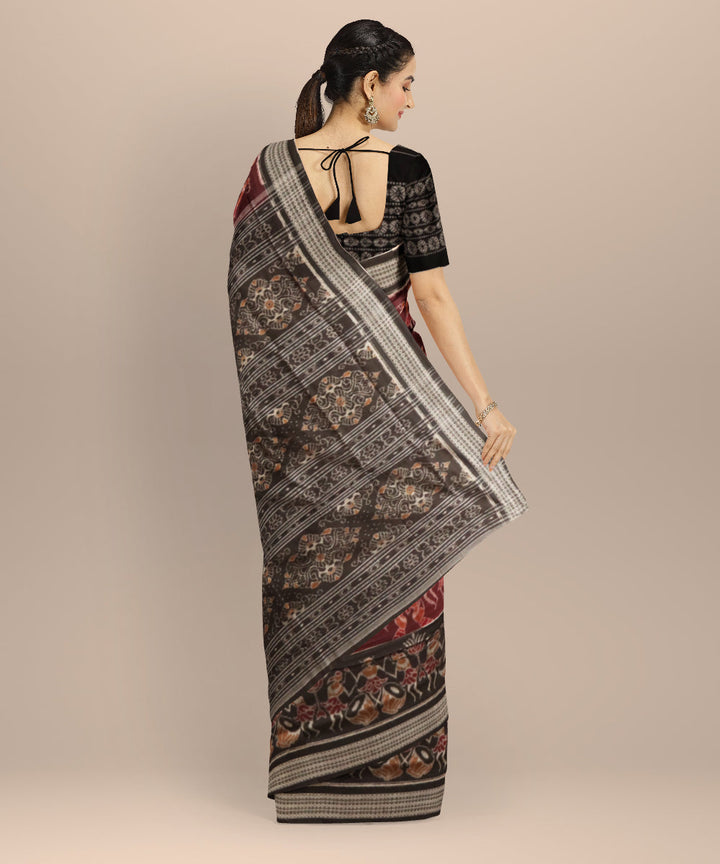 Maroon black handloom cotton sambalpuri saree