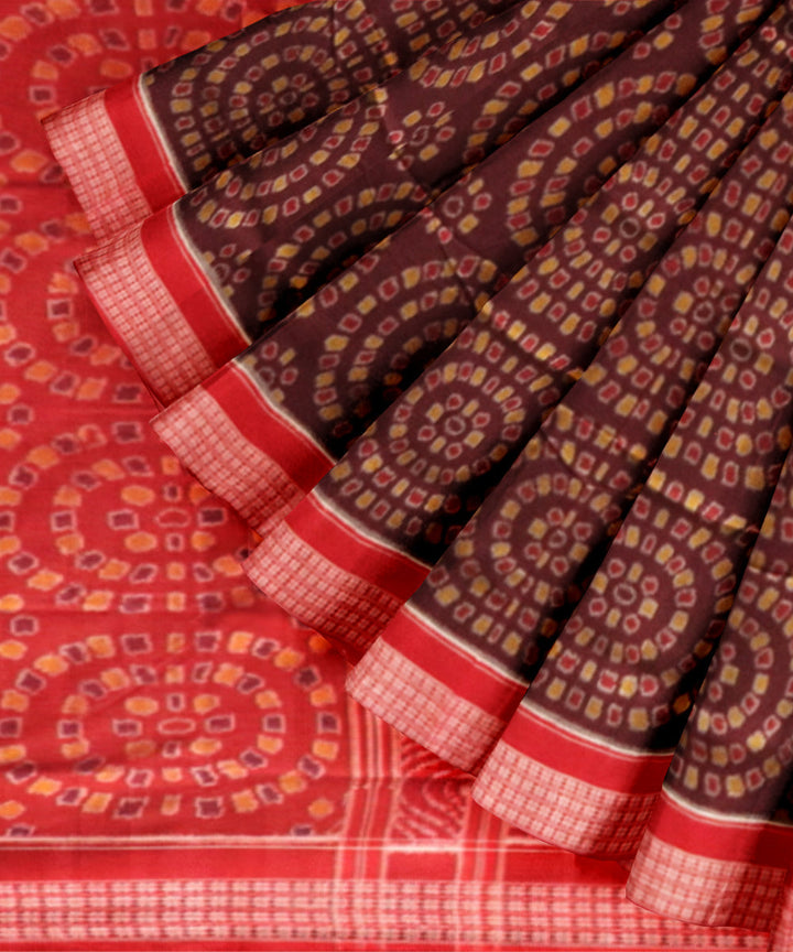 Maroon black cotton handloom sambalpuri saree
