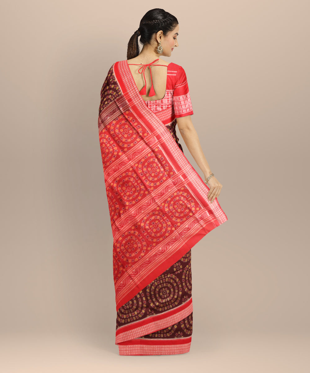 Maroon black cotton handloom sambalpuri saree