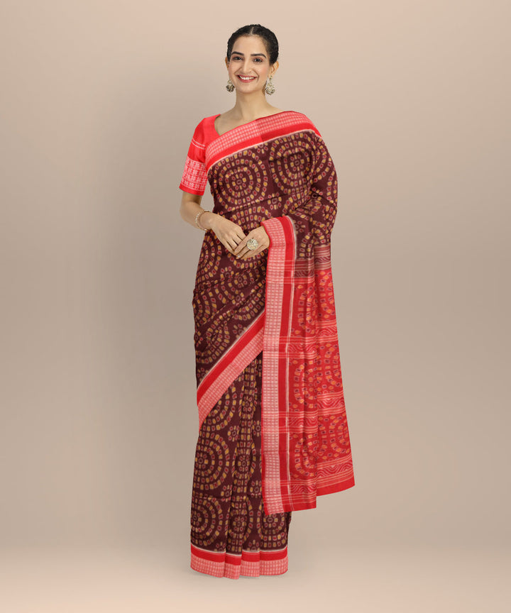 Maroon black cotton handloom sambalpuri saree