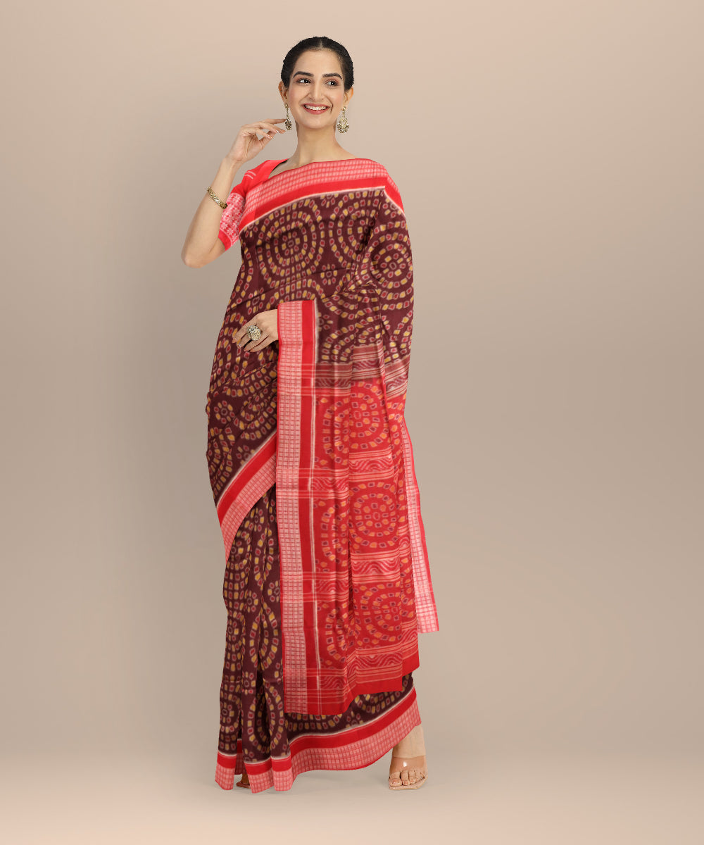 Maroon black cotton handloom sambalpuri saree