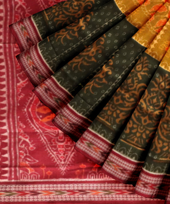 Multicolor maroon cotton handloom sambalpuri saree