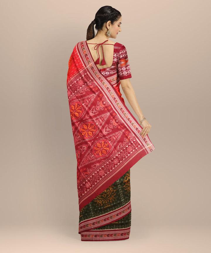 Multicolor maroon cotton handloom sambalpuri saree