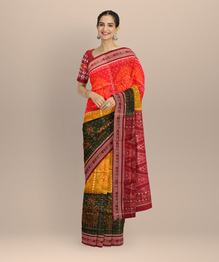 Multicolor maroon cotton handloom sambalpuri saree