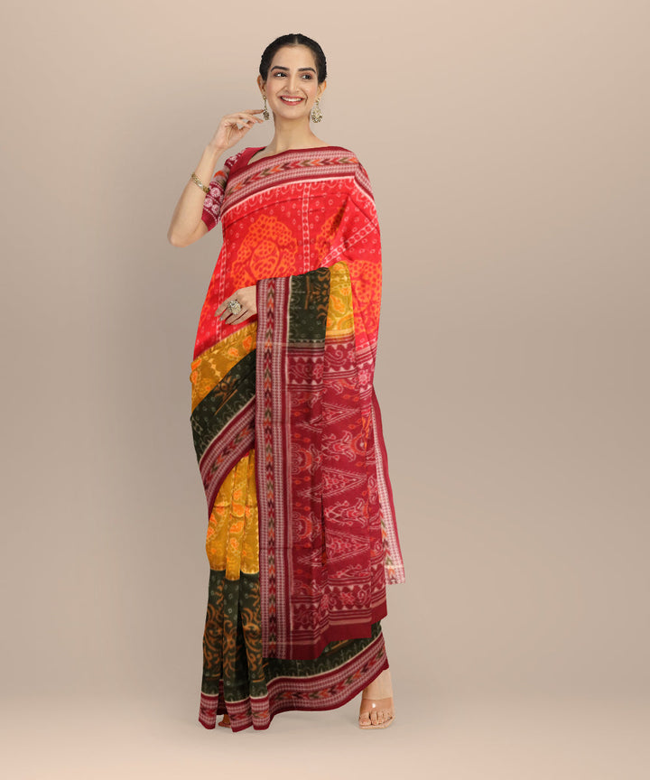 Multicolor maroon cotton handloom sambalpuri saree