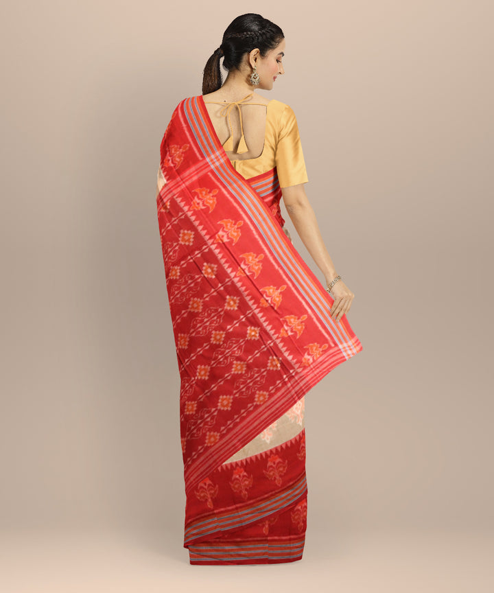 Beige dark red cotton handloom nuapatna saree