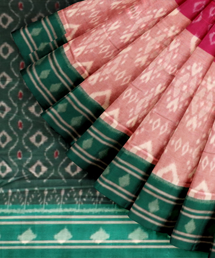 Multicolor dark green cotton handloom nuapatna saree