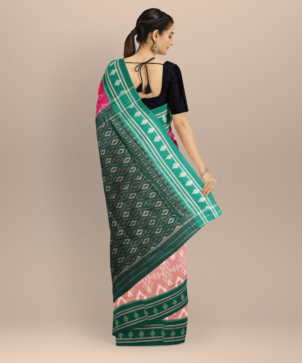 Multicolor dark green cotton handloom nuapatna saree